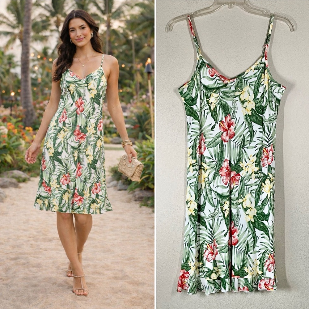 Vintage Hawaiian Slip Dress S Hibiscus Floral Tropical Luau Tiki Beach Resort US